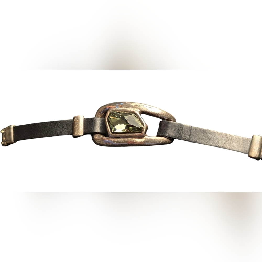Leather braclet with smoke diamond faceted Swarovski crystal